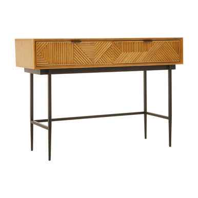 Jakara Two Drawer Natural Finish Console Table With Black Metal Legs