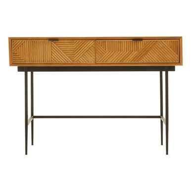 Jakara Two Drawer Natural Finish Console Table With Black Metal Legs