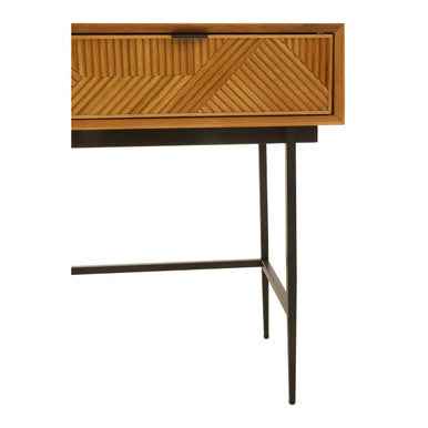 Jakara Two Drawer Natural Finish Console Table With Black Metal Legs