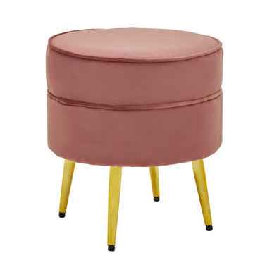 Tamra Round Dusty Pink Velvet Gold Leg Footstool