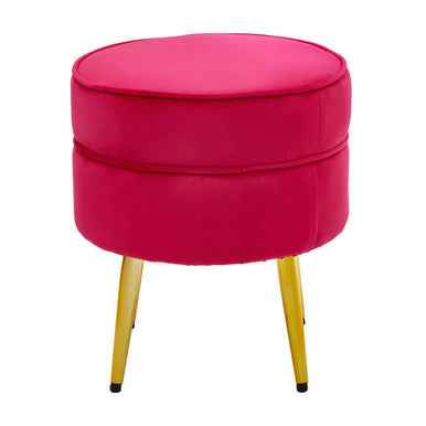 Tamra Round Bright Pink Velvet Gold Leg Footstool