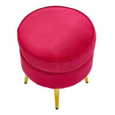 Tamra Round Bright Pink Velvet Gold Leg Footstool