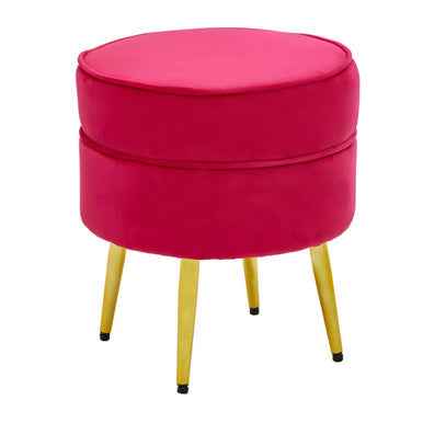 Tamra Round Bright Pink Velvet Gold Leg Footstool
