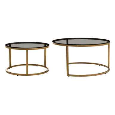 Alana Set of 2 Gold and Black Round Nesting Coffee Tables