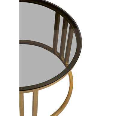 Alana Set of 2 Gold Base and Glass Top Round Nesting Coffee Tables
