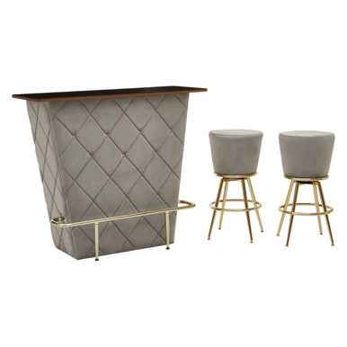 Presley Bar And Grey Velvet Stools Set