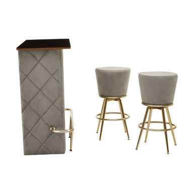 Presley Bar And Grey Velvet Stools Set