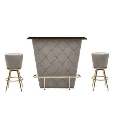 Presley Bar And Grey Velvet Stools Set