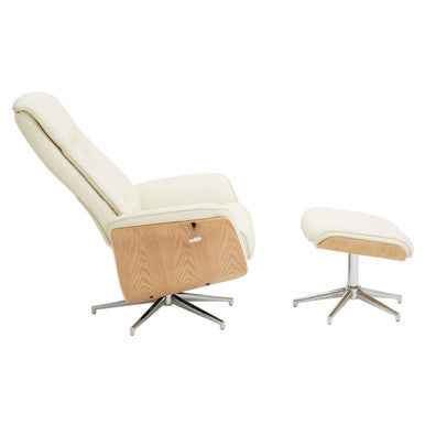 Warrington Ivory Leather Effect Recliner And Footstool