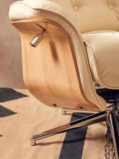 Warrington Ivory Leather Effect Recliner And Footstool