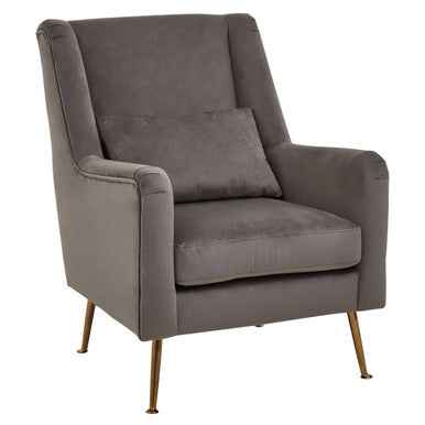 Doucet Grey Velvet Chair With Gold Finish Legs
