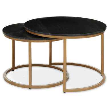 Varana Nest Of Two Black Marble Top Round Tables