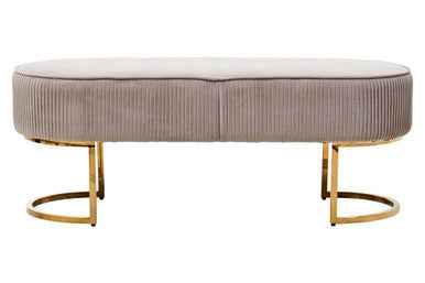 Zamora Mink Velvet Ottoman Bench With Gold Finish Legs.