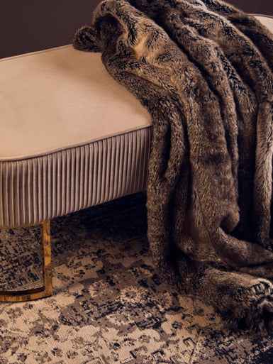 Zamora Mink Velvet Ottoman Bench With Gold Finish Legs.
