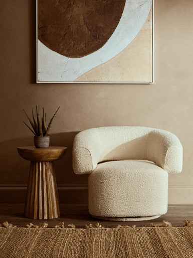 Oliveto Ivory Boucle Fabric Revolving Armchair