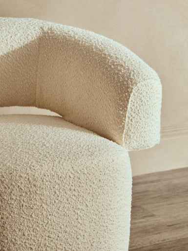 Oliveto Ivory Boucle Fabric Revolving Armchair