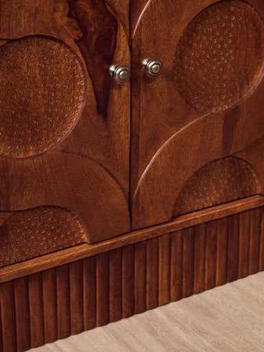 Siva Mango Wood Sideboard Natural Frame With Black Hammered Design Doors