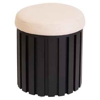 Perdoba Ridge Base Mango Wood Black Finish Texture Fabric Stool