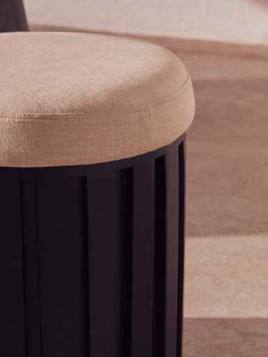 Perdoba Ridge Base Mango Wood Black Finish Texture Fabric Stool
