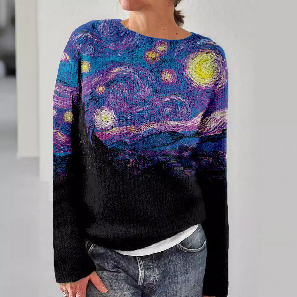 3D Digital Printing Women's Round Neck Soft Touch