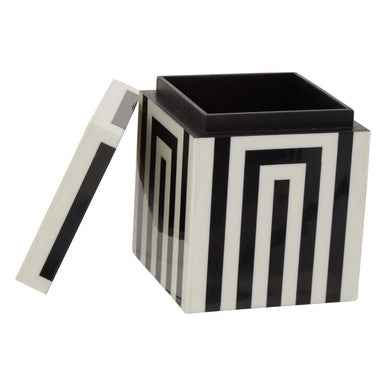 Donato Small Square Black and White Stripe Trinket Box