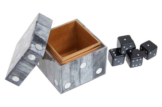 Churchill Games Grey Bone Dice Box with 5 Black Dice