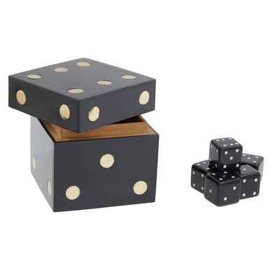 Churchill Games Black and Gold Dice Box with 5 Black Dice