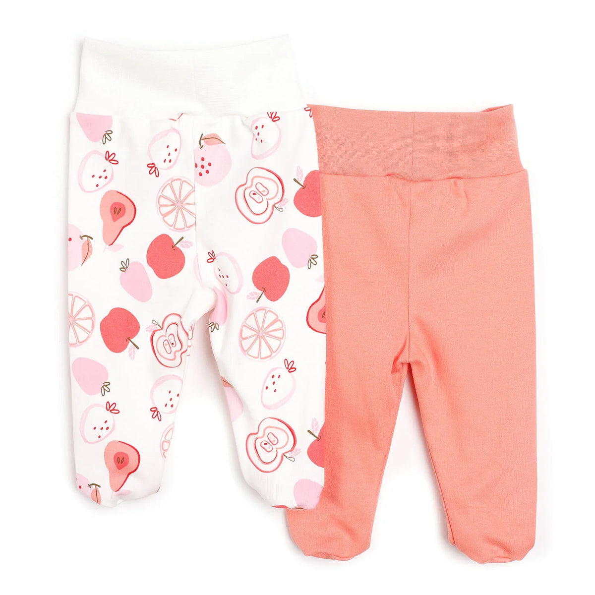 HelloBaby Fruit Print 2 Pack Footed Interlock Baby Bottoms (Newborn to 9 Months)