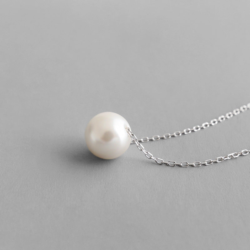 Promise Round Shell Pearl Necklace - Palladium-Plated Silver Pearl Necklace for women - Perfect Pearl Necklace with Gift Wrapping Included