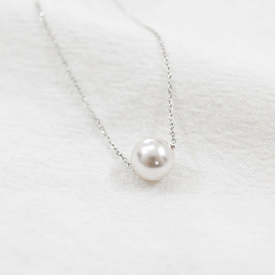 Promise Round Shell Pearl Necklace - Palladium-Plated Silver Pearl Necklace for women - Perfect Pearl Necklace with Gift Wrapping Included
