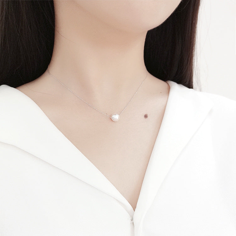 Promise Round Shell Pearl Necklace - Palladium-Plated Silver Pearl Necklace for women - Perfect Pearl Necklace with Gift Wrapping Included