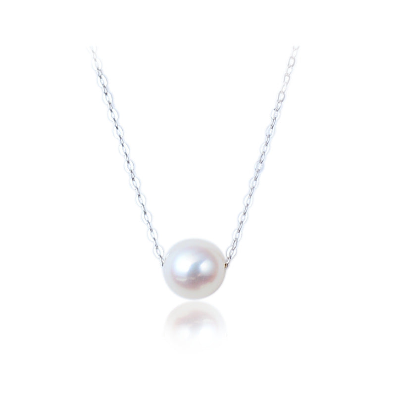 Promise Round Shell Pearl Necklace - Palladium-Plated Silver Pearl Necklace for women - Perfect Pearl Necklace with Gift Wrapping Included