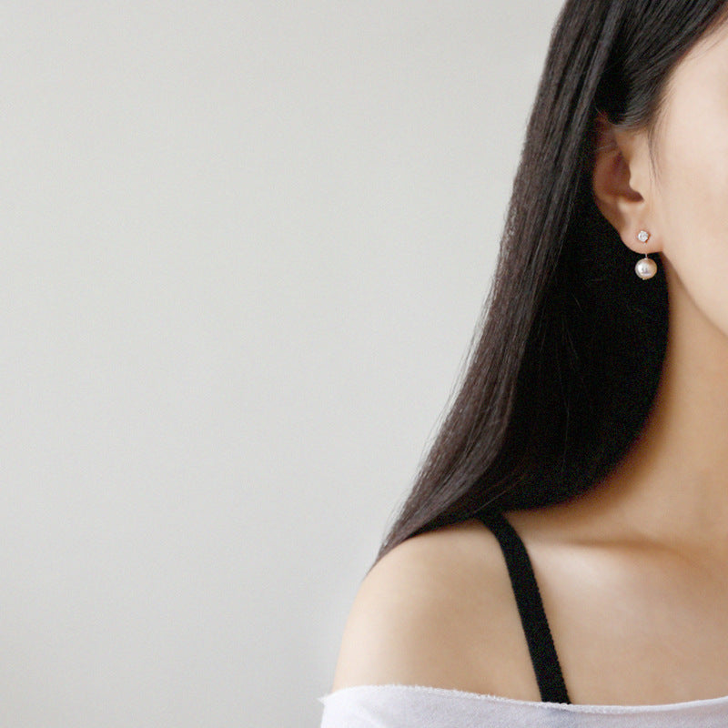 Simple Round Shell Pearls CZ Stud Earrings - Palladium-Plated Silver Pearl Earrings for women - Perfect Pearl Earrings with Gift Wrapping Included