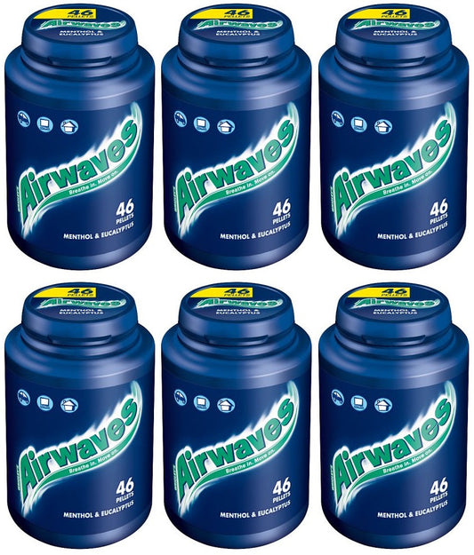 6 x Airwaves Menthol & Eucalyptus Sugar Free Chewing Gum Bottle 46 Pieces