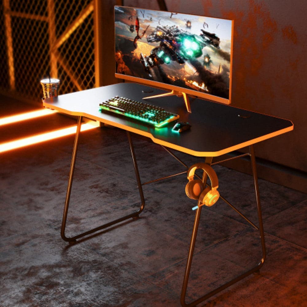 Maplin Gaming Desk with Headphone Hook & Cup Holder - Matte Black & Orange