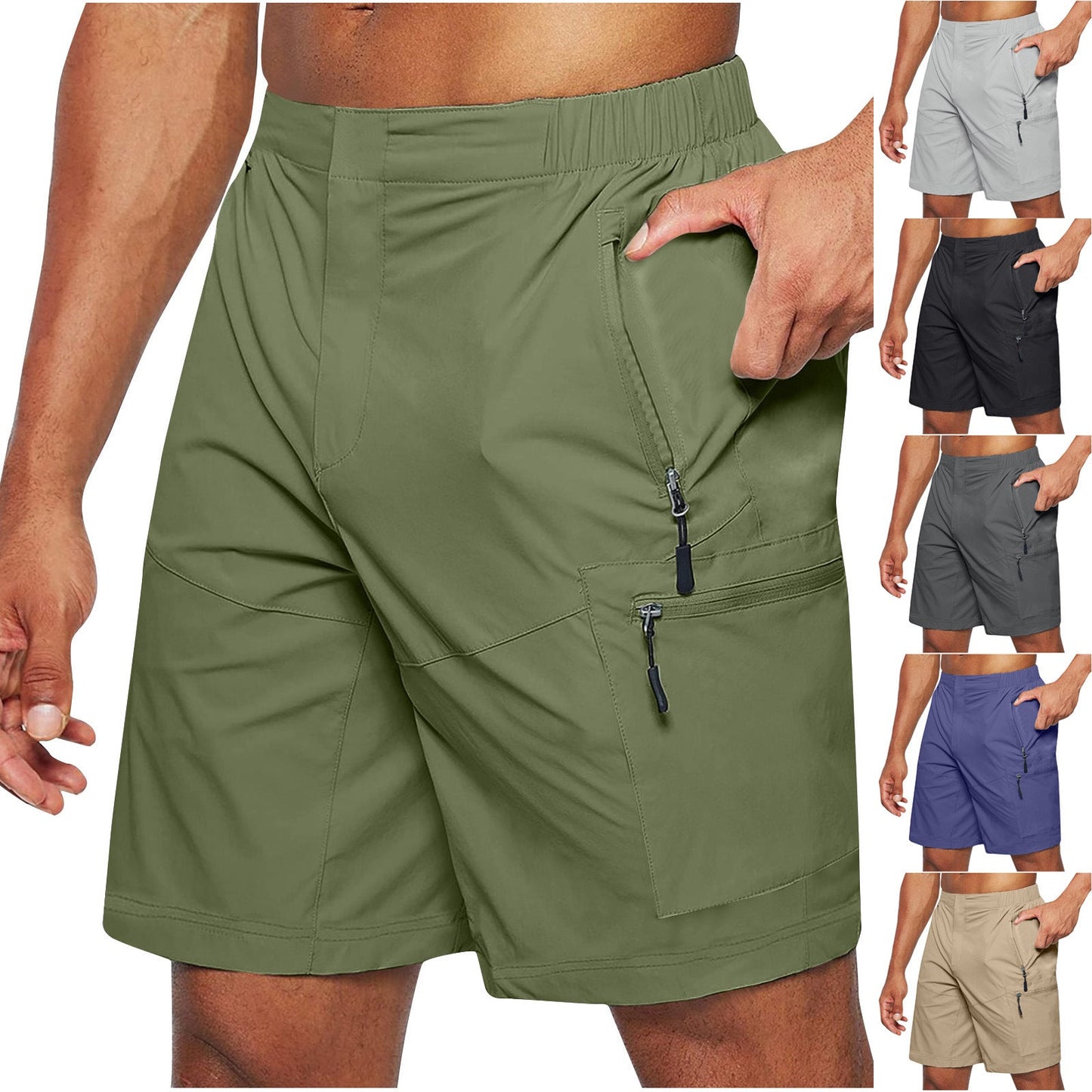 Men'S Casual Elastic Waist Strap Summer Shorts Casual Fit Fashion Outdoor Long Shorts For Men Knee-Length Straight Leg Pants Shorts