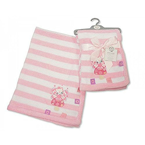 Beautiful Soft Snuggly Microfleece Baby Blanket in Pink Stripes with Applique Kitten & Taggs Design