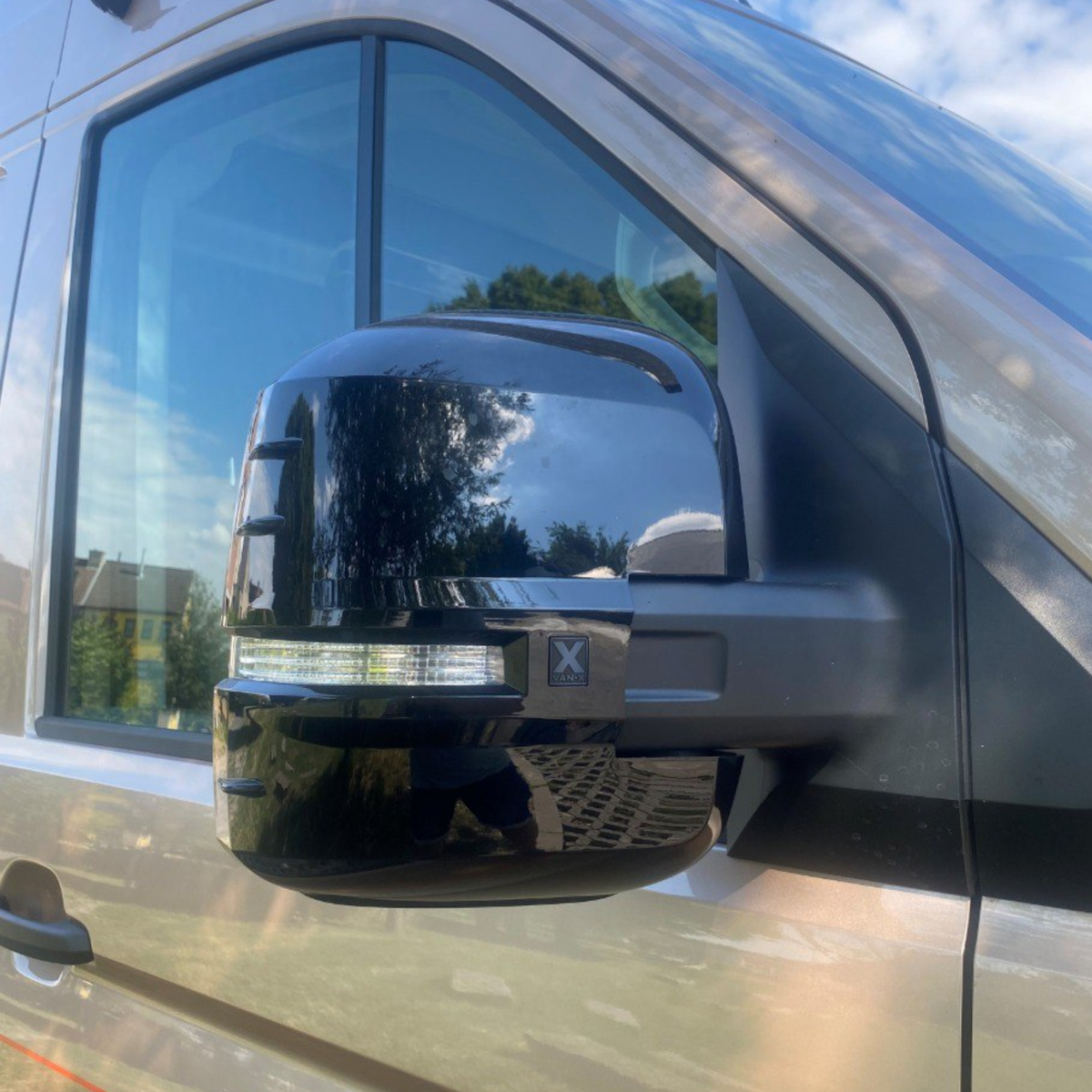 For VW Crafter New Shape Wing Mirror Covers Gloss Black Set of 2 Mirror Cap Styling Upgrade - Van-X