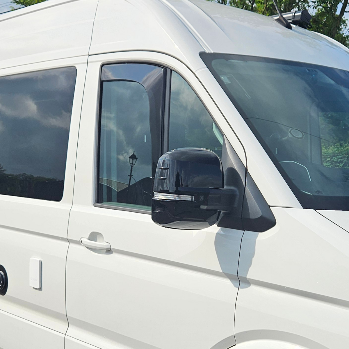 For VW Crafter New Shape Wing Mirror Covers Gloss Black Set of 2 Mirror Cap Styling Upgrade - Van-X