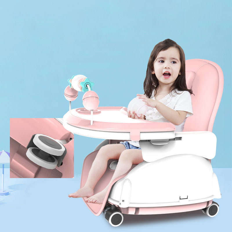 Foldable Baby High Chair - Portable Adjustable Metal Frame Feeding Seat