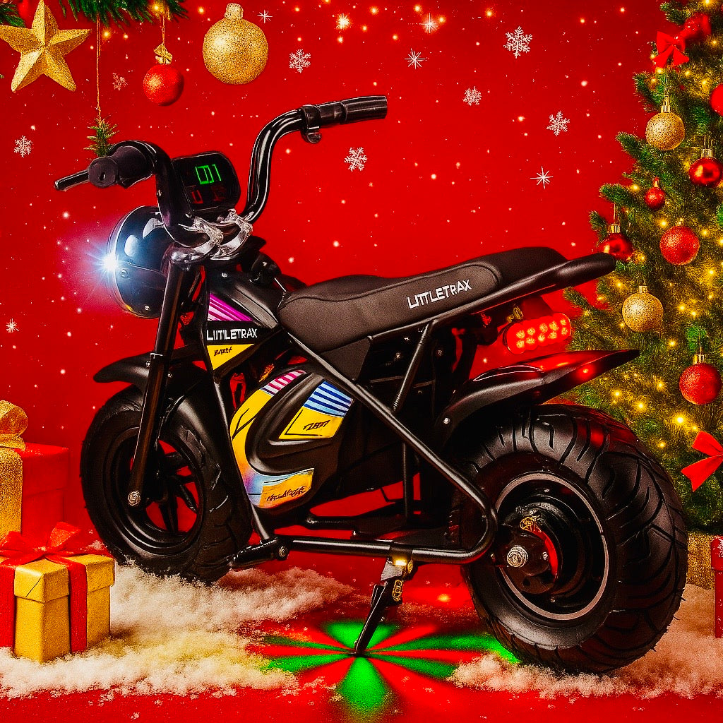 Littletrax 350W Kids Electric Bike – Ages 3 to 12+ ride on mini monkey bike - 3 speed, Bluetooth music, horn, lights, 36v