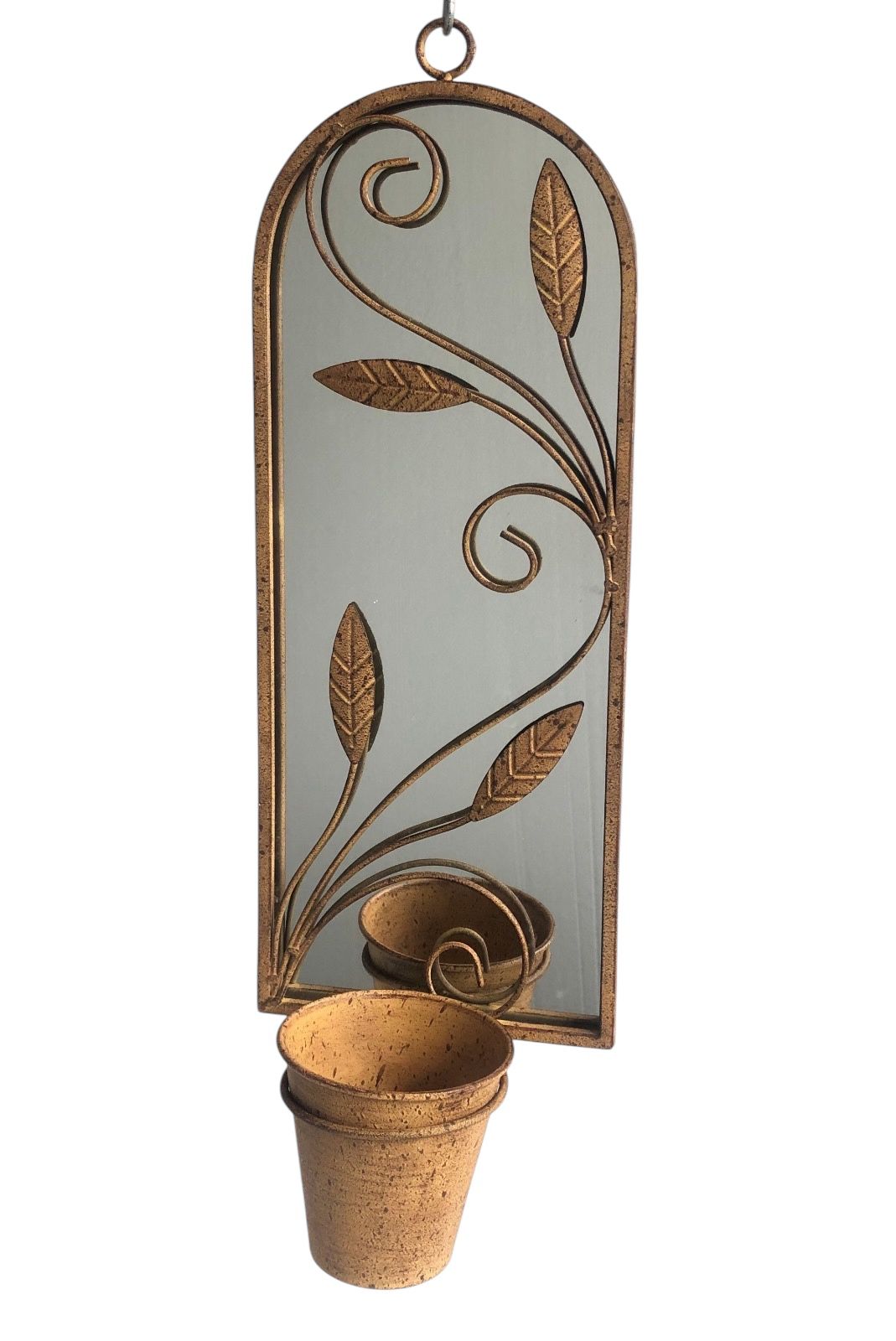 56CM RUSTY WALL MIRROR WITH PLANTER
