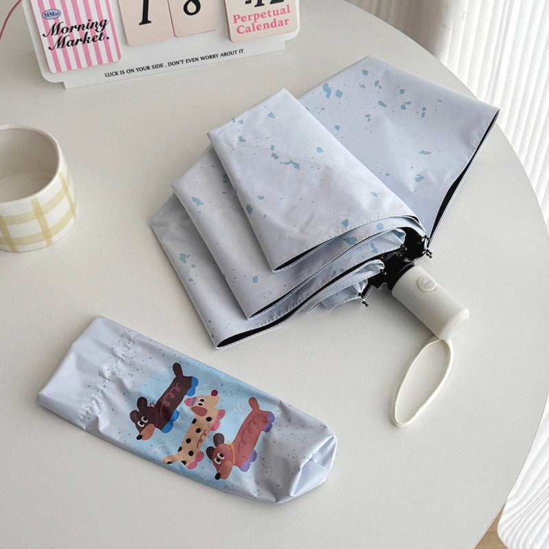 Kids Compact Folding Umbrella – Cute Dog Print, Lightweight & Wind-Resistant