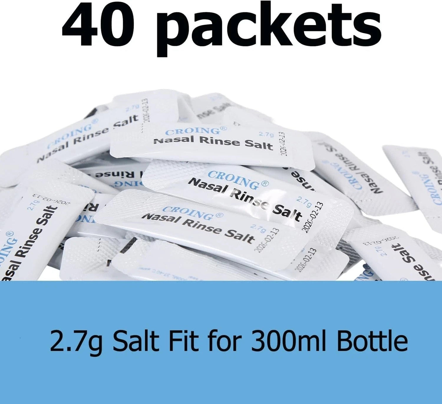 CROING 40 x Sinus Rinse Mix + 1x Nasal Wash Bottle (300ml), Neti Pot Kit, Nasal