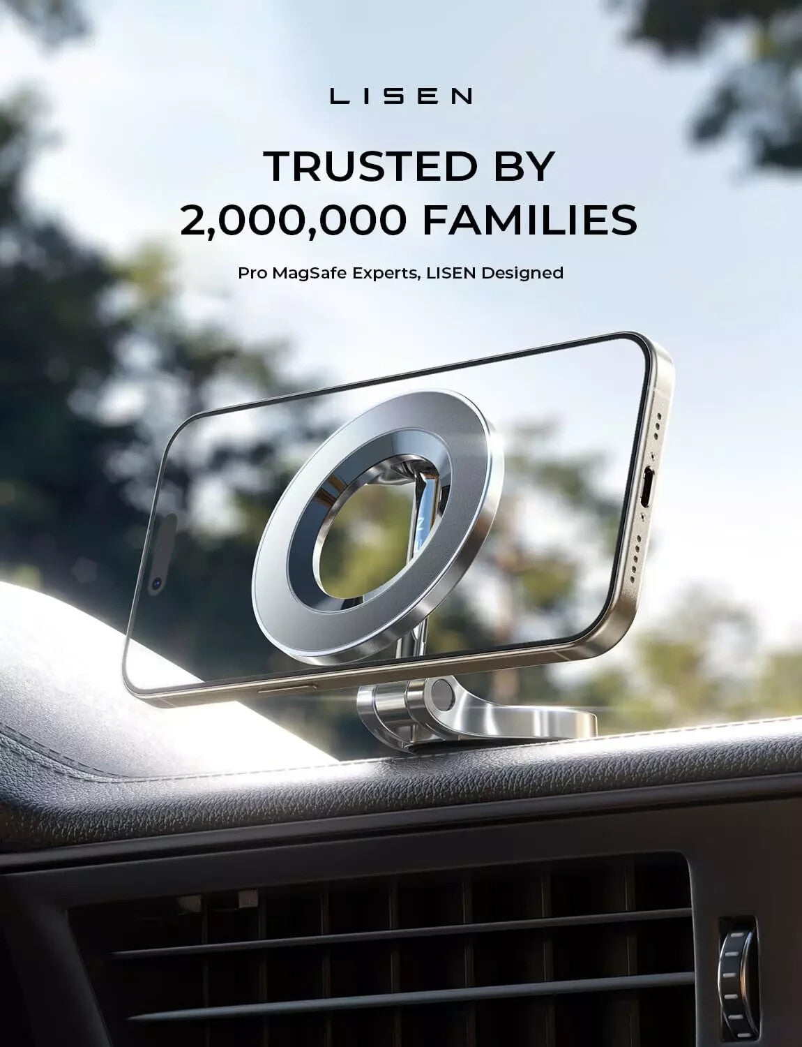 LISEN for Magsafe Car Mount [24 Permanent Magnets] Magsafe Phone Holder Car for