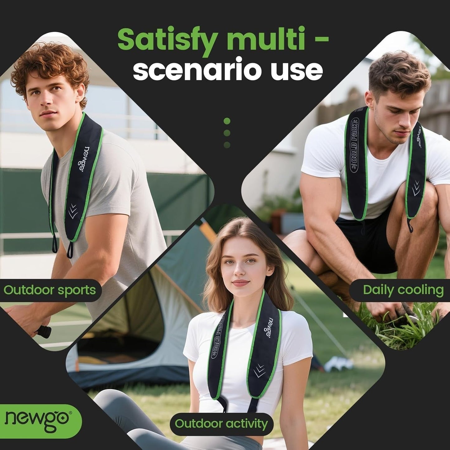 Newgo Reusable Cooling Neck Wrap with Washable Cover for Hot Weather Relief