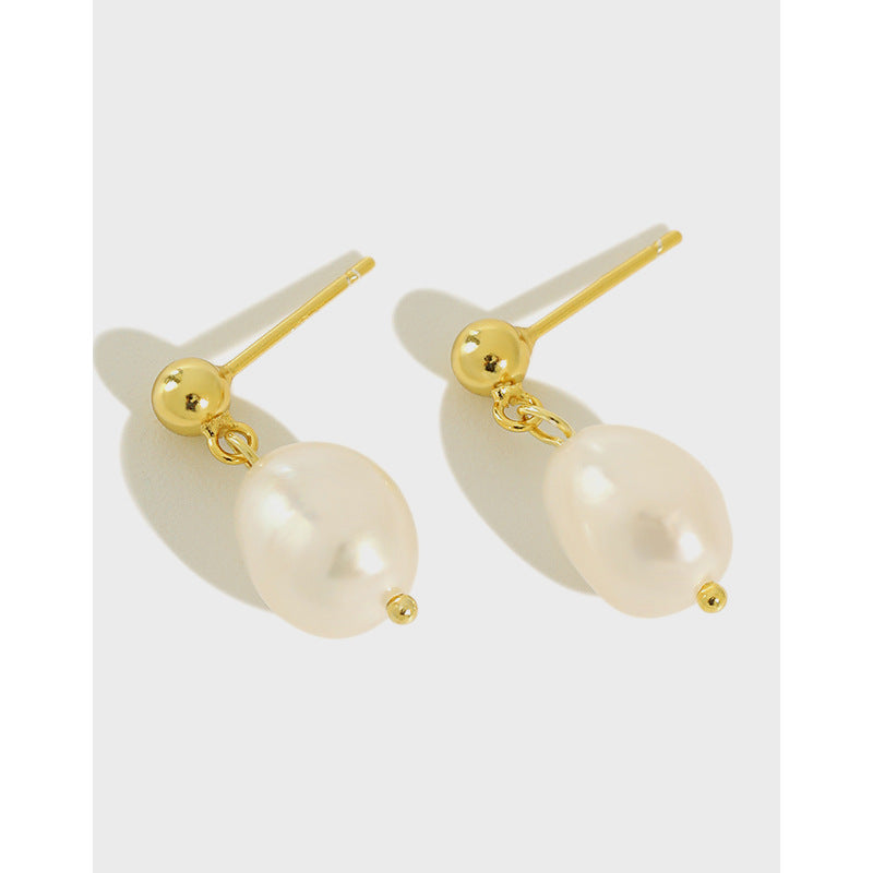 Elegant Oval Natural Pearls Dangling Earrings - Gold-Plated Silver Pearl Earrings for women - Perfect Pearl Earrings with Gift Wrapping Included