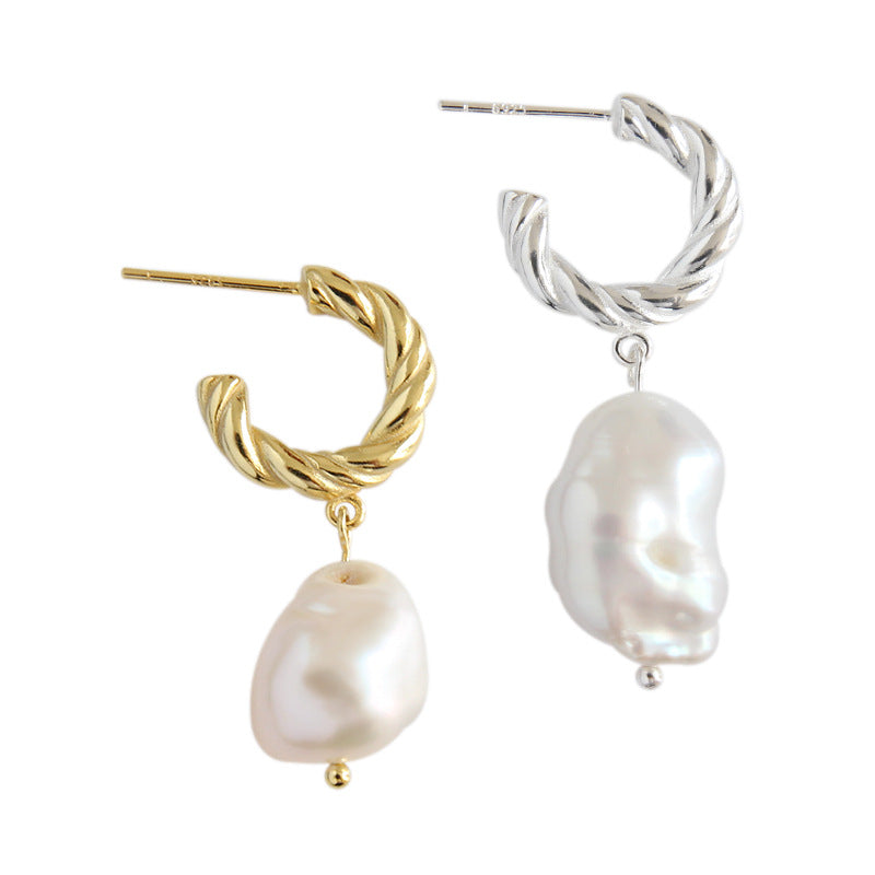 Fashion Irregular Shell Pearl Twisted Circle Hoop Earrings - Gold-Plated Silver Pearl Earrings for women - Perfect Pearl Earrings with Gift Wrapping Included