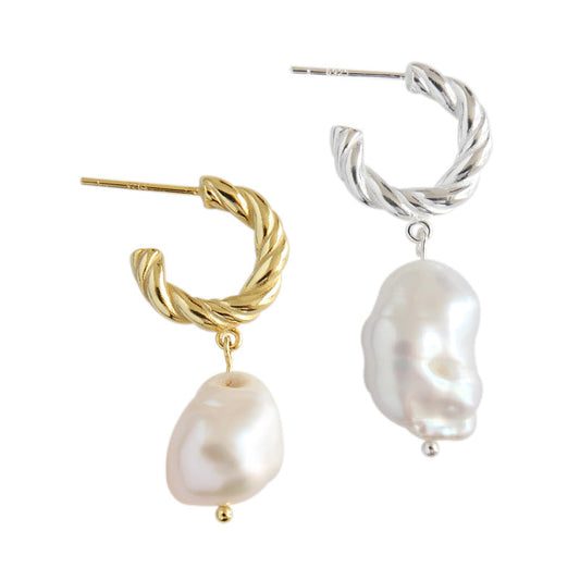 Fashion Irregular Shell Pearl Twisted Circle Hoop Earrings - Gold-Plated Silver Pearl Earrings for women - Perfect Pearl Earrings with Gift Wrapping Included