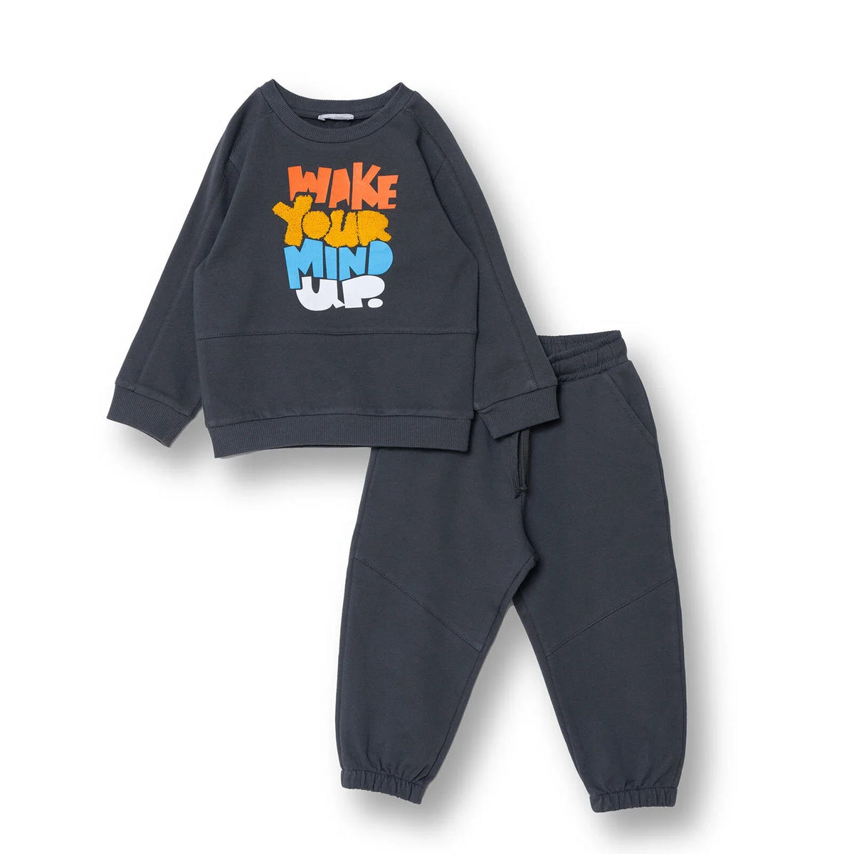 HelloBaby "Wake Your Mind Up" Slogan Brushed Baby Sweatshirt & Joggers Set (3-6 Months to 4-5 Years)